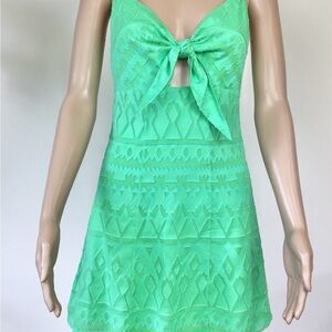 Alice + Olivia Vibrant Green Dress with Bow Accent